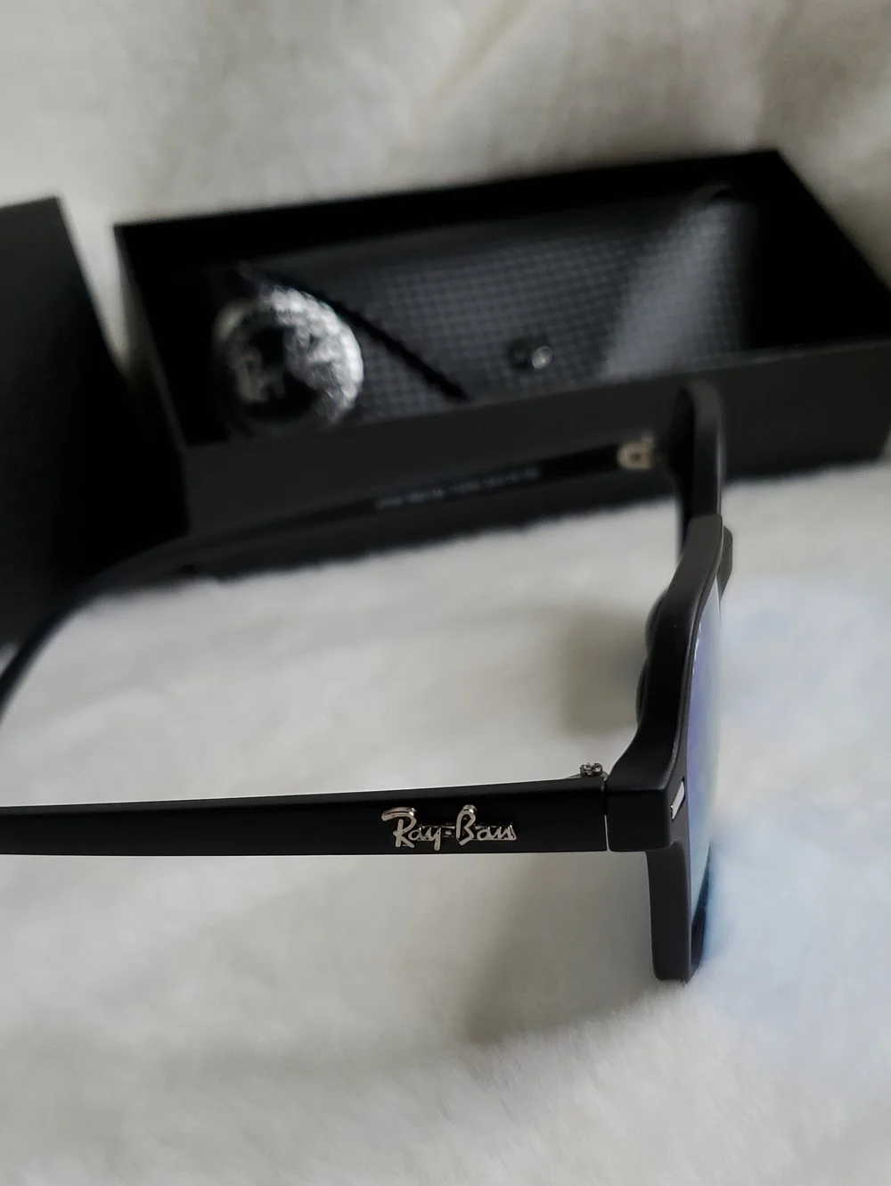 Ray-Ban Black Frame Sunglasses with Blue Mirrored Lenses - Hexagonal Style